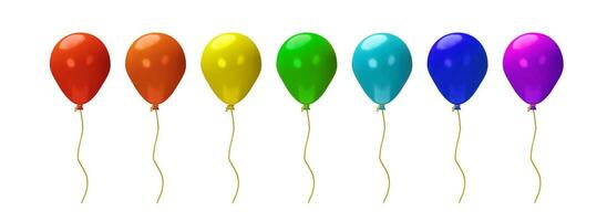 3d hacer vistoso conjunto de globos para fiesta. realista arco iris inflable elemento para cumpleaños, carnaval, festival, celebraciones, aniversario. volador helio vector objeto modelo para saludo tarjeta.