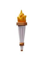 3D rendering torch 2024. Greek ceremony symbol of sport competition. Realistic vector illustration of flame. Athlete games, champions, winner events. Triumph games element with flaming