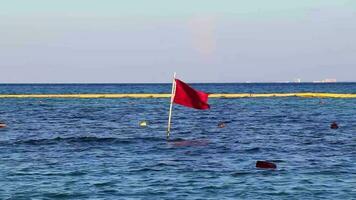 rood vlag zwemmen verboden hoog golven playa del carmen Mexico. video