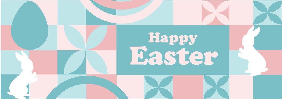 Creative bauhaus Geometric Happy Easter seamless pattern with geometric shapes. Spring vector background. Modern abstract concept for print, banner, fabric, card, wrapping paper, cover