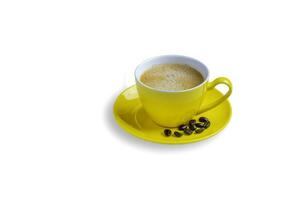 Yellow coffee cup isolated on white background photo