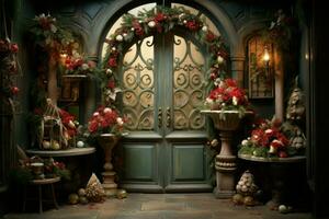 AI generated Christmas Decorated Doors - Generative AI photo