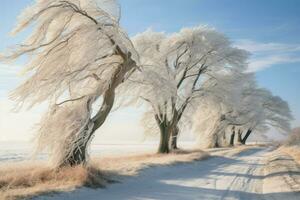 ai generado invierno azotado por el viento arboles - generativo ai foto