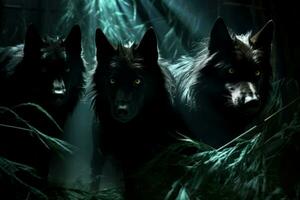 AI generated Swift shadow wolves, blending seamlessly into the night as they hunt their prey - Generative AI photo