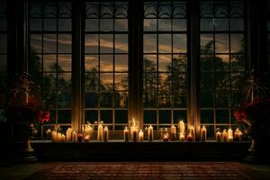 AI generated Candlelit Windows - Generative AI photo