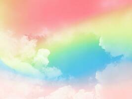 beauty abstract sweet pastel soft red and yellow with fluffy clouds on sky. multi color rainbow image. fantasy growing light photo