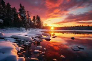 AI generated Winter Sunsets and Sunrises - Generative AI photo