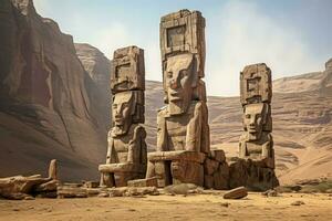 AI generated Ancient stone colossi, towering giants carved from living rock - Generative AI photo