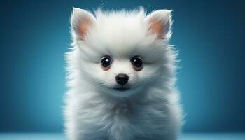 AI generated Cute small puppy sitting, looking at camera with blue eyes generated by AI photo