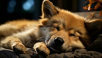 ai generado linda perrito descansando al aire libre, mullido pelo, ojos cerrado, pacífico naturaleza generado por ai foto