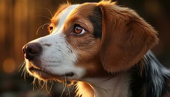 ai generado linda perrito sentado al aire libre, mirando a cámara con lealtad generado por ai foto