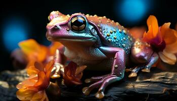 AI generated A cute toad sitting on a leaf, looking at you generated by AI photo