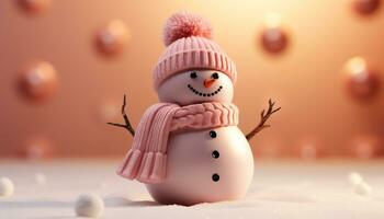 AI generated Winter joy cute snowman, snowflake decoration, cheerful celebration generated by AI photo