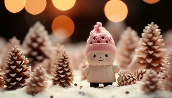 AI generated Winter celebration snowman, cute snowflake, cheerful Christmas ornament, joyful gift generated by AI photo