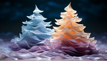 AI generated Winter celebration abstract tree shapes decorate nature snowy backdrop generated by AI photo