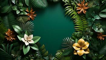 AI generated Abstract tropical floral pattern on dark green background generated by AI photo