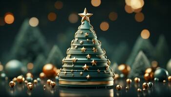 AI generated Glowing Christmas tree decoration illuminates the dark winter night generated by AI photo