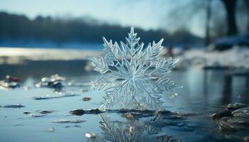 AI generated Tranquil winter landscape blue ice reflects nature frozen beauty generated by AI photo