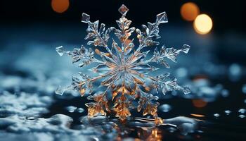 AI generated Winter night, snowflakes glowing, abstract celebration of nature creativity generated by AI photo