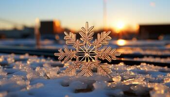 ai generado invierno copo de nieve celebracion ilumina el escarchado noche con brillante Navidad decoraciones generado por ai foto