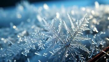 AI generated Snowflake on frosty branch, winter beauty in nature generated by AI photo