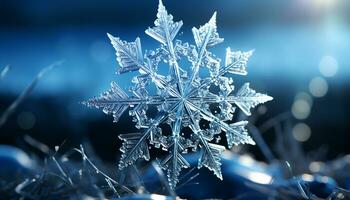 AI generated Winter snowflake, close up ice crystal, nature frozen beauty generated by AI photo