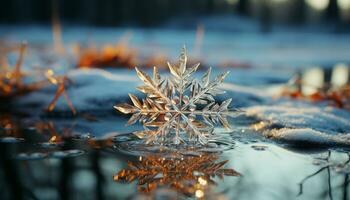 AI generated Winter beauty reflected in frozen pond, nature abstract celebration generated by AI photo