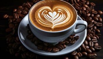 AI generated Freshness in a cup coffee, cappuccino, latte, frothy drink, gourmet, aroma generated by AI photo