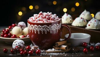 AI generated Homemade hot chocolate warms winter with sweet indulgence generated by AI photo