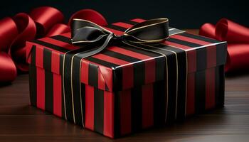 AI generated A shiny gift box wrapped in gold colored wrapping paper generated by AI photo