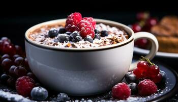 AI generated Fresh berry yogurt bowl with granola, a healthy gourmet delight generated by AI photo