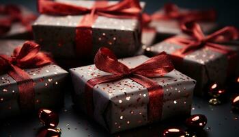 AI generated A shiny gift box wrapped in colorful wrapping paper generated by AI photo