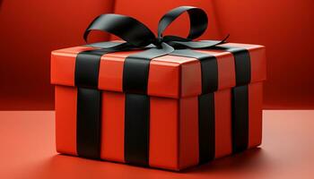 AI generated A shiny gift box wrapped in red wrapping paper generated by AI photo