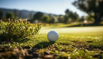 AI generated Playing golf on a sunny day, hitting ball on green grass generated by AI photo