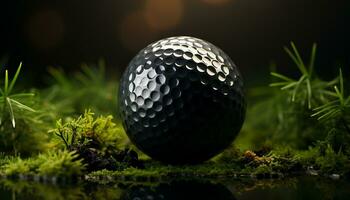 AI generated Golf ball on grass, sport outdoors, close up reflection generated by AI photo