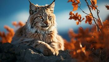 AI generated Majestic feline sitting in the forest, looking away generated by AI photo