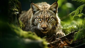 AI generated Majestic tiger hiding in wilderness, staring with fury generated by AI photo