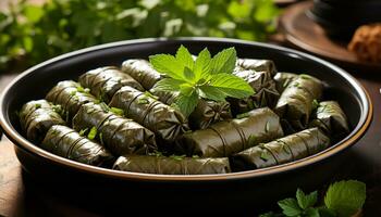 AI generated Freshness and sweetness wrapped in a homemade dessert generated by AI photo