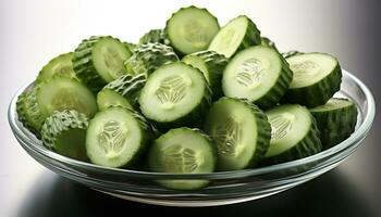 AI generated Freshness and green color of sliced cucumber generated by AI photo