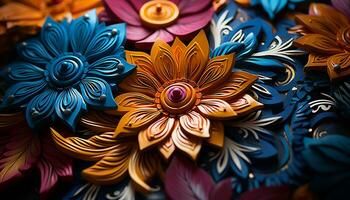 ai generado resumen floral modelo en multi de colores pétalos generado por ai foto