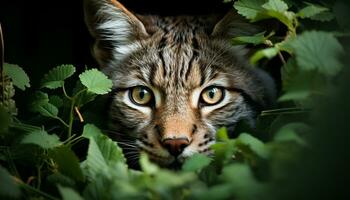 ai generado linda gatito ocultación en el verde bosque generado por ai foto