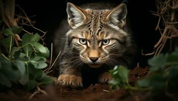 ai generado linda gato montés mirando a cámara en el salvaje generado por ai foto