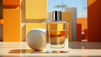 AI generated Luxury beauty product, glass bottle, scented perfume generated by AI photo