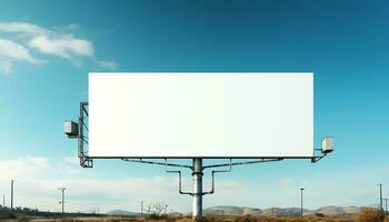 AI generated Blank billboard sign on clear sky, advertising space for rent generated by AI photo