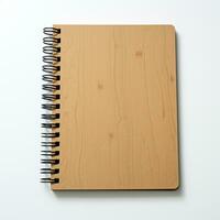 AI generated Blank spiral notebook on wooden table in office generated by AI photo