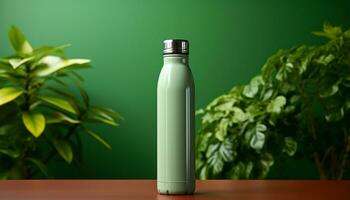 ai generado Fresco verde bebida en vaso botella, naturaleza refresco generado por ai foto