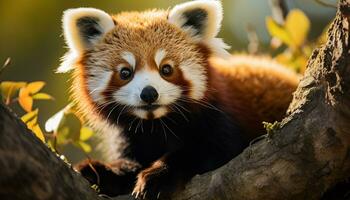 AI generated Cute mammal sitting on branch in tropical rainforest generated by AI photo