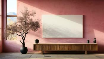 AI generated Modern wood table with empty vase and plant generated by AI photo