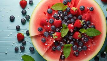 AI generated Freshness of summer berries on a wooden table generated by AI photo