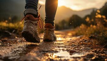 AI generated One person jogging outdoors, enjoying nature vitality generated by AI photo